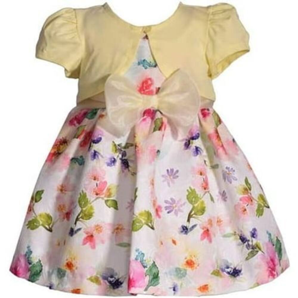 Bonnie Baby Floral‎ Bow Dress with Yellow Cardigan Size 3-6M
